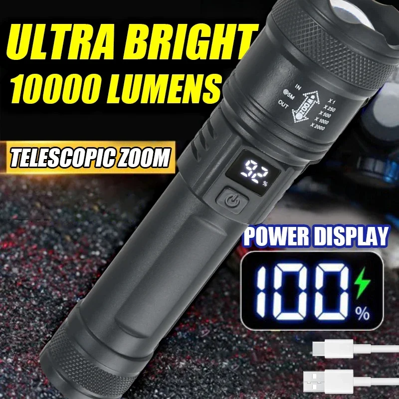 Outdoor Power Reno - 9900LM Powerful LED Flashlight Battery Display