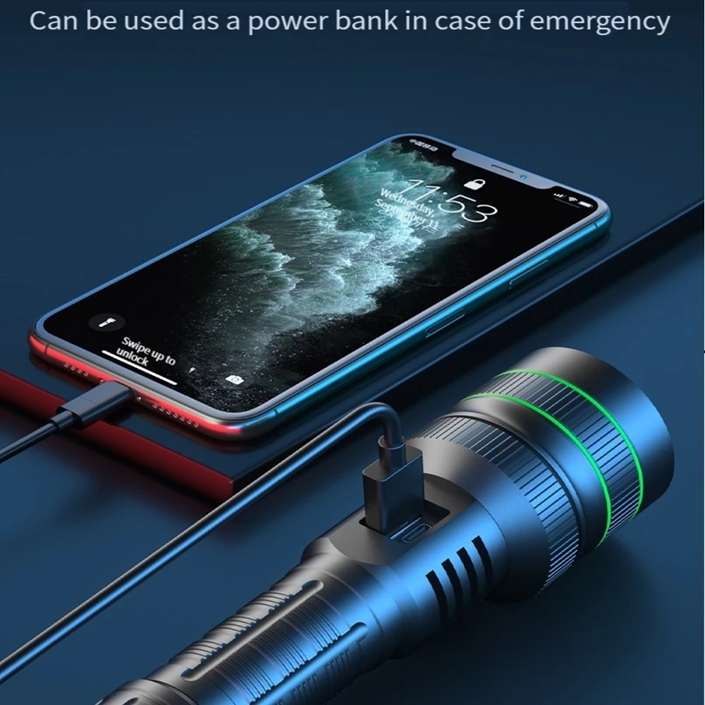 Powerful LED Flashlight Zoomab - đánh giá và giá Outdoor Powerbank